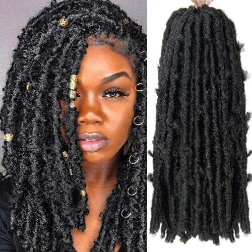 CLong Butterfly Locs Faux Locs Synthetic Crochet Hair Extensions Curly Braiding Hair Pre Stretched 14 Inches 80g Black Braids