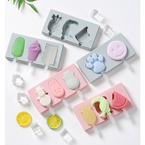 Kitchen homemade ice cream mold with lid DIY popsicle molds multiple cute shapes ice cream chocolate ice tray silicone mold