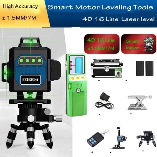 New Smart Motor leveling 16 Line 4D Laser Level Green Beam 360 Vertical And Horizontal Smart Control with Outdoor receiver