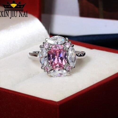 Wish new hot sale pink crystal square diamond princess European and American inlaid pear-shaped zircon ring