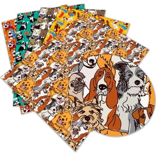 Cartoon Dog Animal Pattern Faux Leather Sheets 8.7 inches x 12 inches (22 cm x 30 cm) for DIY Bows Earrings Making Crafts