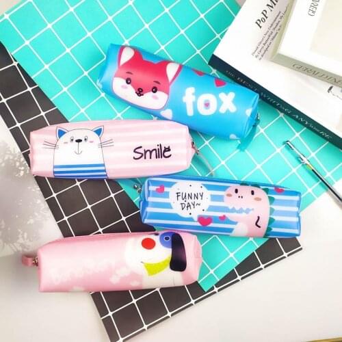 Kawaii Dog Pencil Cases Cute Cat Pen Case Box Silicone Pencil Pouch Bags For Girls Boys Korean Stationery Office School Supplies