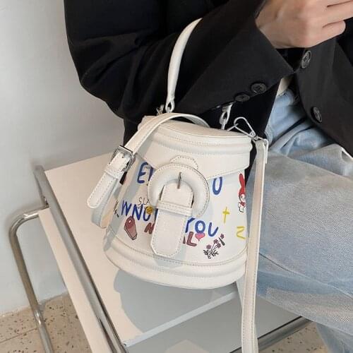 Fashion Graffiti Women Handbags Designer Brands Shoulder Crossbody Bag Luxury Pu Leather Letters Bucket Bag Lady Small Tote 2021