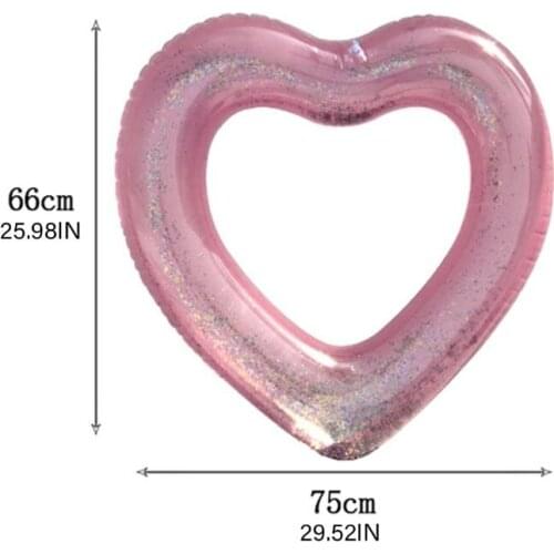 Inflatable Sequin Heart Shape Swimming Floats Swim Ring Summer Out Pool Toy K1KD
