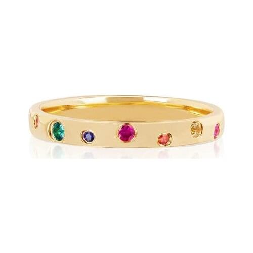 Gold color engagement band ring pave rainbow colorful cubic zirconia classic trendy female jewelry