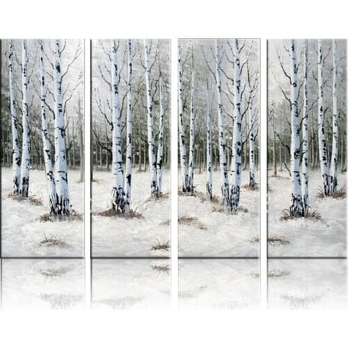 Winter Landscape Handmade White Birches Woods Oil Painting For Living Room Decoration House Furnishing Hotel Decor