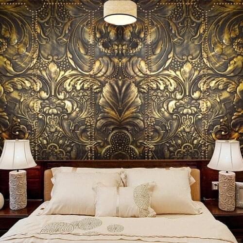 Custom Wallpaper 3D Stereoscopic Relief Golden Flowers Retro Art Mural Living Room Sofa TV Background Home Decor Papel De Parede