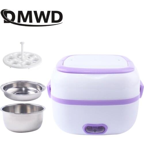 DMWD Portable Electric Heating Lunch Box Heater 2 layers Mini Rice Cooker Warmer Stainless Steel Food Container Meal Steamer EU