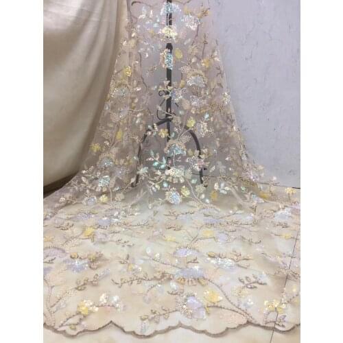 Luxury SYJ-68883 African French Net Fabric with Beads High Quality Bridal Tulle Mesh Lace Embroidered Beaded Fabric