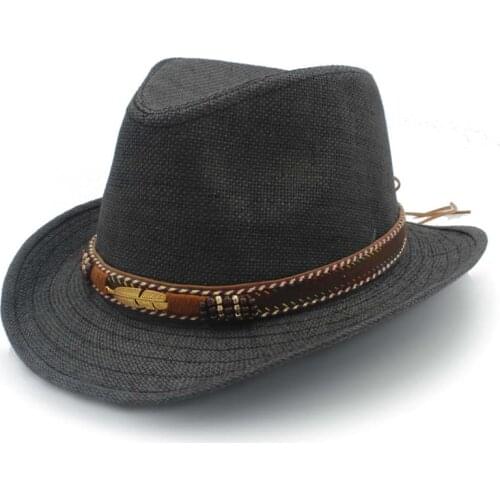 Summer Straw Women Men Beach Fedora Hat With Roll Up Brim Cowboy Sombrero Cap Billycock Caps Size 58CM