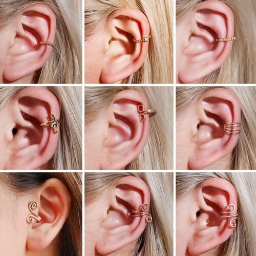 SOHOT Butterfly Flower Star Retro Alloy Inlay Pattern Line Crystal Rhinestone Simple Geometric Chic Wholesale New Clip Earrings