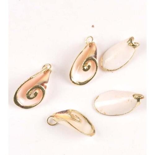 Natural Cuted Spiral Shell For Earring Craft Home Decor DIY Charms Nautical Gold Plated Seashells Handmade Pendant 5pcs tr0272