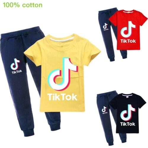 TIK TOK 2-16 Years Children Clothing T-shirt + Pants tracksuit girls set Kids girl Cartoon Outfits Summer Suits