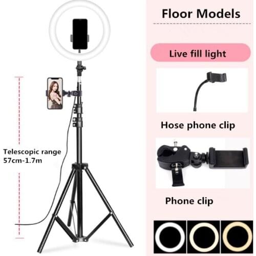 10 Inch 26cm USB Interface Dimmable LED Selfie Ring Light Photography Video Makeup Light Tripod Phone Clip Bluetooth Selfie