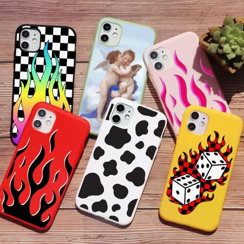 Vintage angel flame Cow Patterned phone Case For iPhone 12 pro 11 pro max XR X XS MAX 6 6S 7 8 Plus 5 5s Soft TPU Silicone Cover