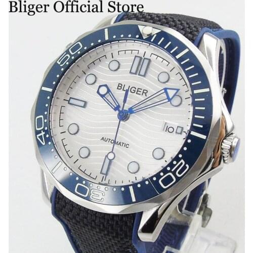 High Quality BLIGER Automatic Mens Watch With Sapphire Glass White Dial Luxury 41mm Wristwatch