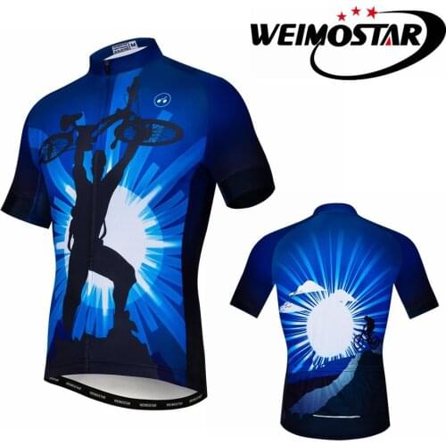 Weimostar Men Blue Summer Cycling Jersey Clothing MTB Road Bike Clothing Short Sleeve Ropa ciclismo Outdoor Bicycle Jersey