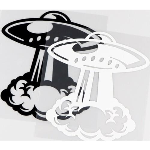 Funny and Cute UFO Blastoff Personality Car Sticker Pvc Car Sticker Window Suitable for Various Models Black/white 15*14CM