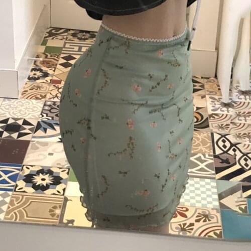 2021 Y2k Summer High Waist Women Short Skirt Aesthetic Lovely Mini Green Floral Print Double Layer Mesh Skirts Dropshipping