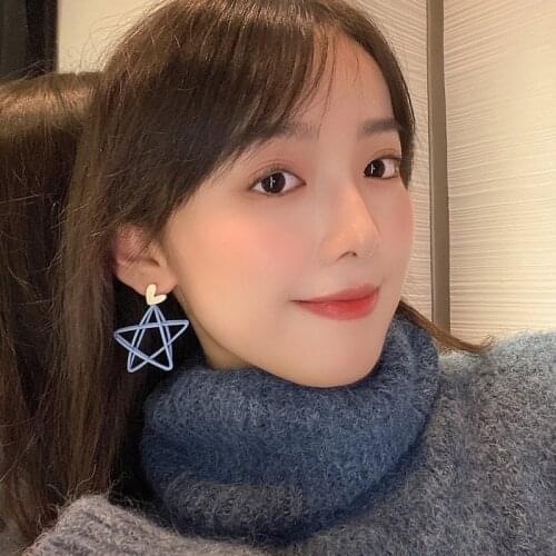 New Fashion Handmade Star Pentagram Pendants Blue Color Earrings For Womens Style Letter Ear Stud Trendy Ear Hoop Romantic Cute