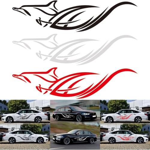 2pcs Car Stickers and Decals Dolphin Totem Graphics Sticker Car Body Racing Side Door Long Stripe Stickers Auto Vinyl Decal
