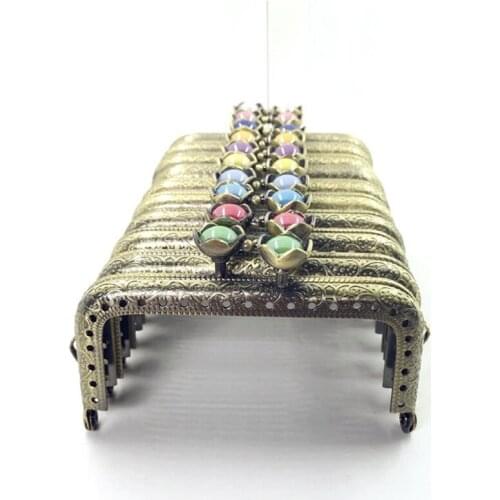 20PCS 8.5CM Lotus Head Square Metal Purse Frame Bag Kiss Clasp Bronze Color Coining Pattern DIY Bag Sewing Accessories