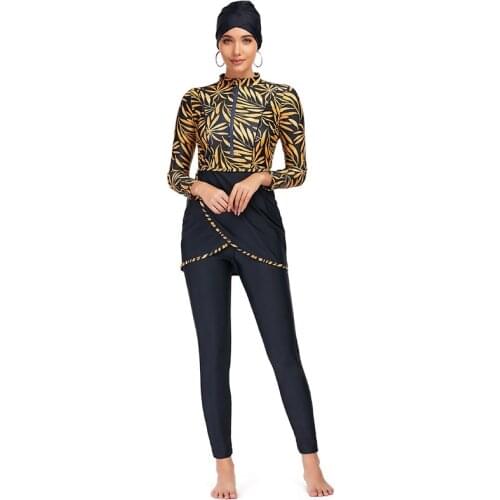 3pcs Muslim Swimwear Women Modest Patchwork Hijab Long Sleeves Sport Swimsuit Plus Size Islamic Burkinis Wear Bathing Suit S-4XL