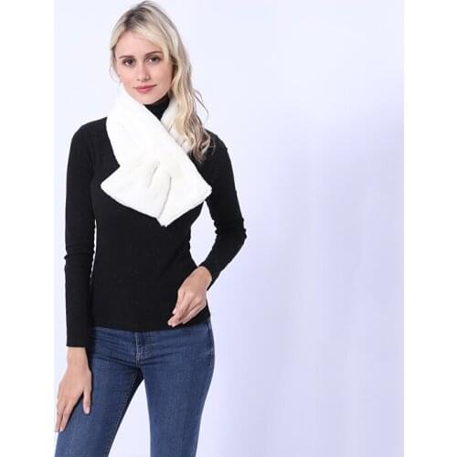90cm Women Winter Thicken Plush Faux Rabbit Fur Scarf Solid Collar Shawl Neck Warmer Shrugs Knitted Neckerchief Long Wraps