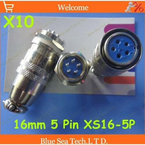 Free Shipping 10 sets=20pcs 5 Pin 16mm Male & Female mic circular connector kit XS16-5P Socket+Plug,Aviation plug interface