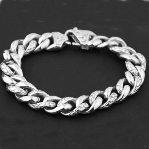 New Fashion Mens Womens Silver Color/Gold 316L Stainless Steel Curb Cuban Link Chain Flower Button Bracelet 13mm 22cm