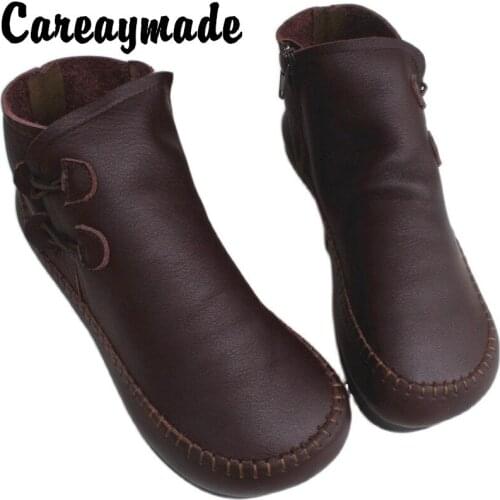 Careaymade-New Genuine leather flat soft sole comfortable short boots high top women shoes pure leather original single shoes