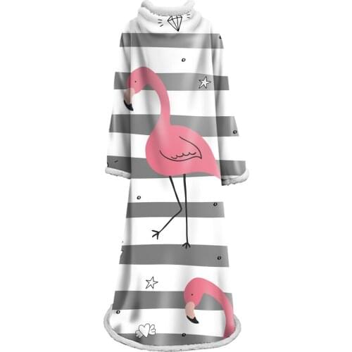 Custom Flamingo Sleeve Blanket Flannel Fleece Fabric Blanket New Year Decoration Comfortable Warm Super Soft Bedroom