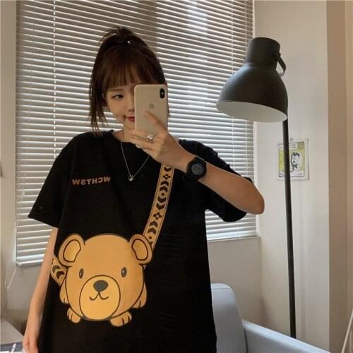 European And American High Street Bear Short-Sleeved t-Shirt Women Summer Loose Harajuku Style Sweet Beauty Top Summer Dress