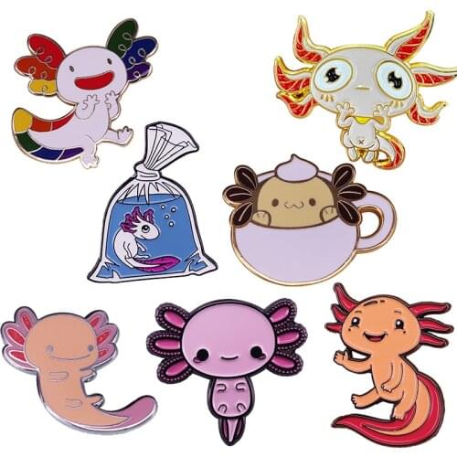 Kawaii Axolotl enamel pin hexagon fish brooch amphibian axolotl badge marine animal jewelry