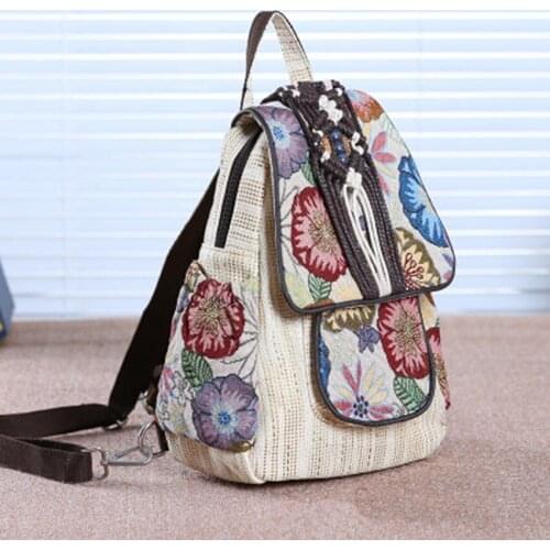 Chinese national style new shoulder bag female bag canvas backpack mini literary backpack travel female backpack