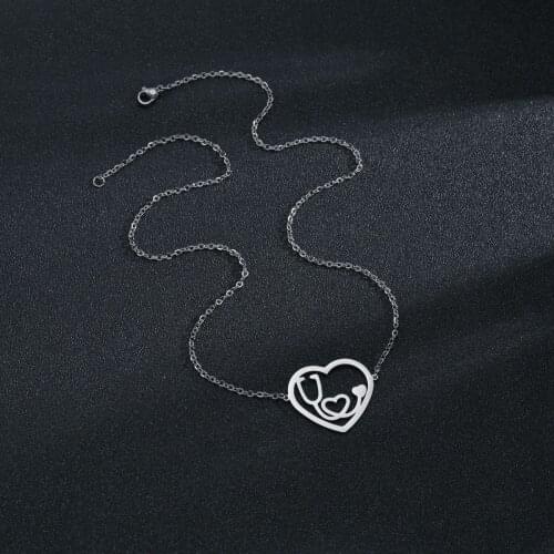 Classic Fashion Love Stethoscope Necklace Titanium Steel Necklace White Silver Heart Pendant Necklace