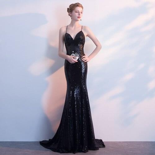 Beauty Emily Sexy Black Evening Dresses 2020 Long Sequined Party Dress Formal Party Prom Dresses Homecoming Dresses