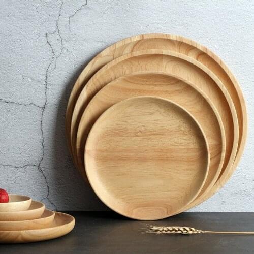 Round Wooden Plate Japanese Rubber Wood Pan Fruit Dishes Saucer Tea Tray Dessert Dinner Bread Wood Plate Dishes Dessert Tray