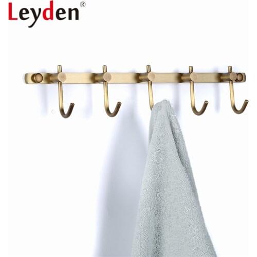 Leyden Coats Hooks Towel Rack Holder Antique Brass Brushed Bronze Wall Mount Classical All Copper Rustic Row Hooks with 5 Hooks