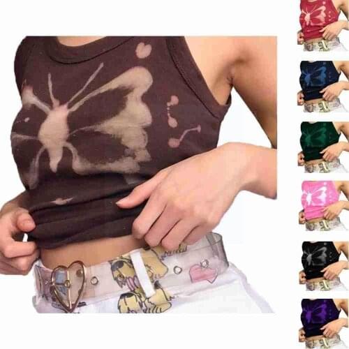 Butterfly Print Sexy Brown Y2K 90s Gothic Camis Tank Summer Streetwear Crop Women Female Vintage Tops Aesthetic Harajuku To X6E2