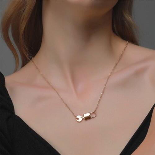 LETAPI Fashion Key Padlock Pendant Necklace for Women Gold Silver Color Chain lock Pendant Necklace Punk Jewelry