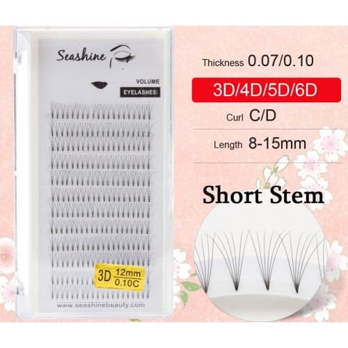 Seashine Lashes Short Stem Pre Made Fans Lashes Extension Russian Pre Made Volume Fans 3D/4D/5D/6D Pre-fanned Lashes Extension