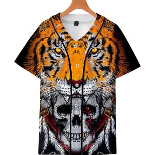 LCFA Unisex Short Slim Fit 3D Printed Horror Blood Hip HopTiger skull Oversized 4XL Tops Tees Man Autumn Baseball Shirt