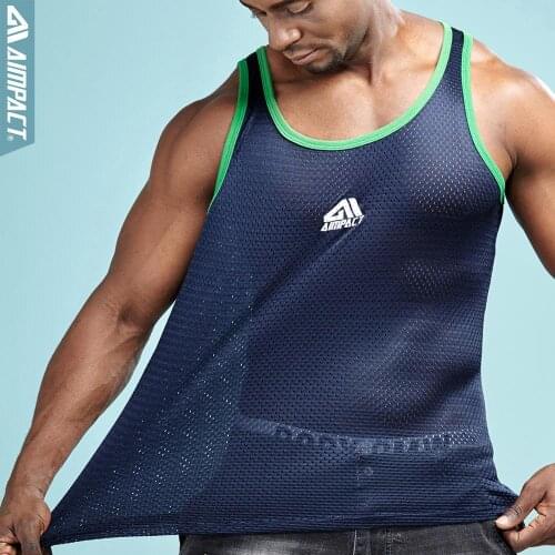 AIMPACT Men Athletic Workout Tank Top Mesh Dry Fit Casual Sleeveless Shirts Bodybuiding AM1062