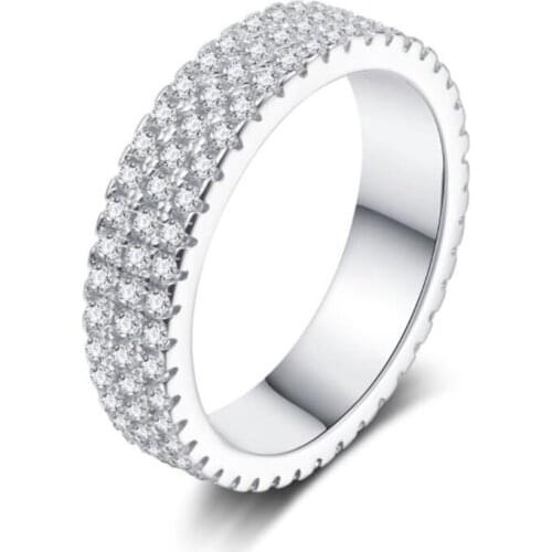 Sterling Silver 925 Ring Charms Three Rows Full Diamonds Rings For Men and Women Party Fine Jewelry Accessories Anti Allergic