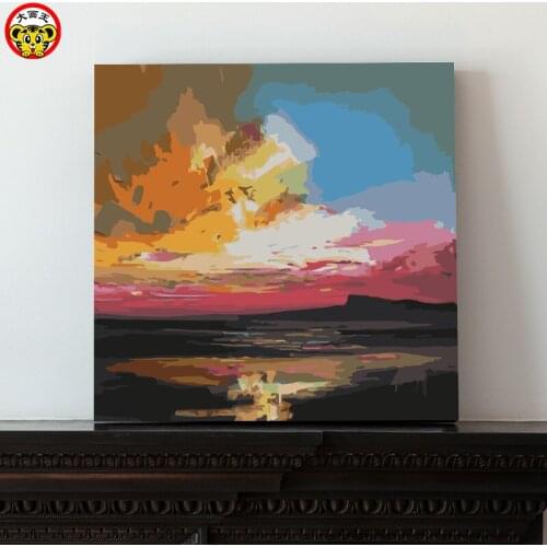 Painting by numbers art paint by number Fill color smear area handmade decoration gift abstract sky field gorgeous sunset square