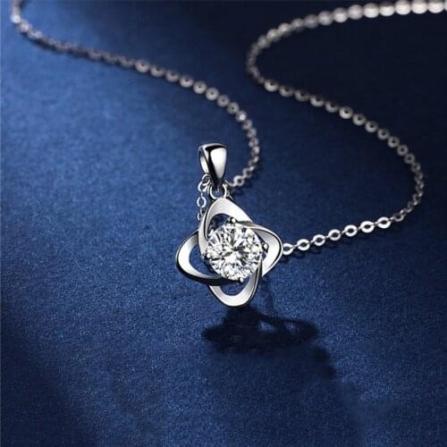 14K White Gold Clover Moissanite Necklace 1ct D Color GRA Lab Grown Diamond Luxury Jewelry For Women Girls Birthday Wedding Gift