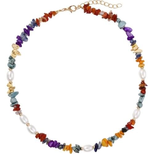 New Mixed Colors Bohemian Natural Stone Pearl Necklace For Women Minimalist Clavicle Chain Boho Choker Necklace Jewelry Strand