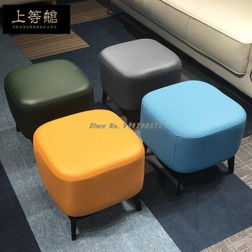 First layer leather sofa stool shoe replacement stool home entrance shoe stool light luxury leather stool small leather stool lo