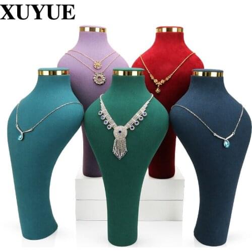 Necklace mannequin head display stand factory direct metal ring microfiber high-end neck counter jewelry stand